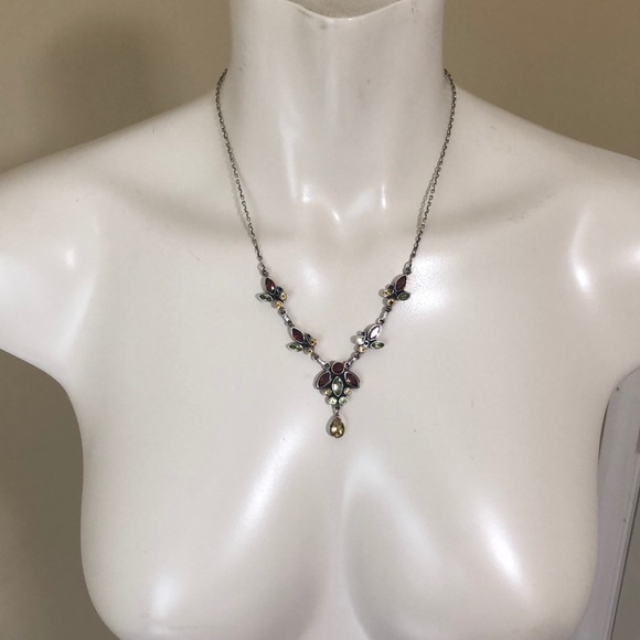 STERLING SILVER NECKLACE gemstone dangling Chandelier Pendant jeweled necklace - Picture 7 of 11